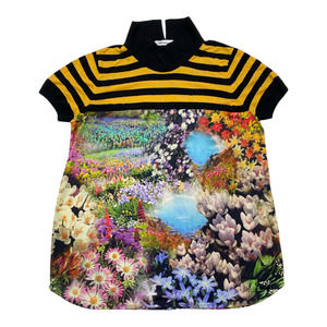 Wellfeel Floral Stripe Collar Top Medium